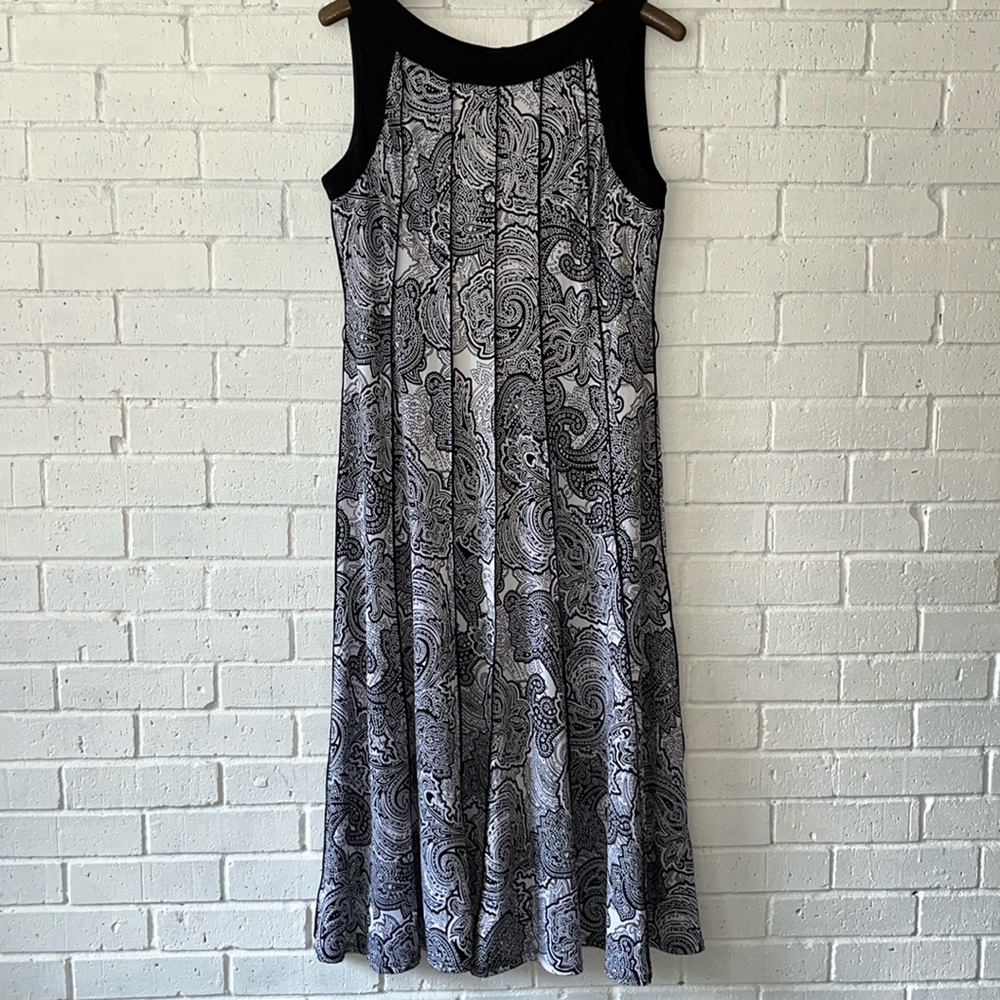 Perceptions New York Maxi Dress Fit & Flare Sz L Black & White Floral Paisley.. - Picture 1 of 10